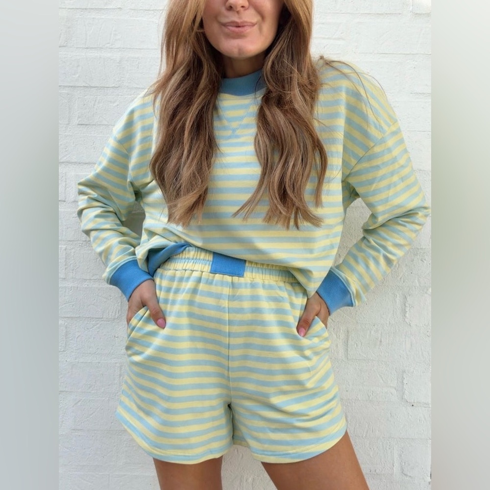 Yellow and Blue Striped Lounge Set